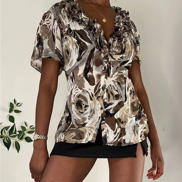 Earth Tone Ruffled Shirt - Picture 2 of 5